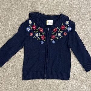 Hanna Andersson Navy full zip Cardigan with Colorful Floral Design size 100 US 4